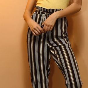 Black & White Stripe Paper Bag Pants